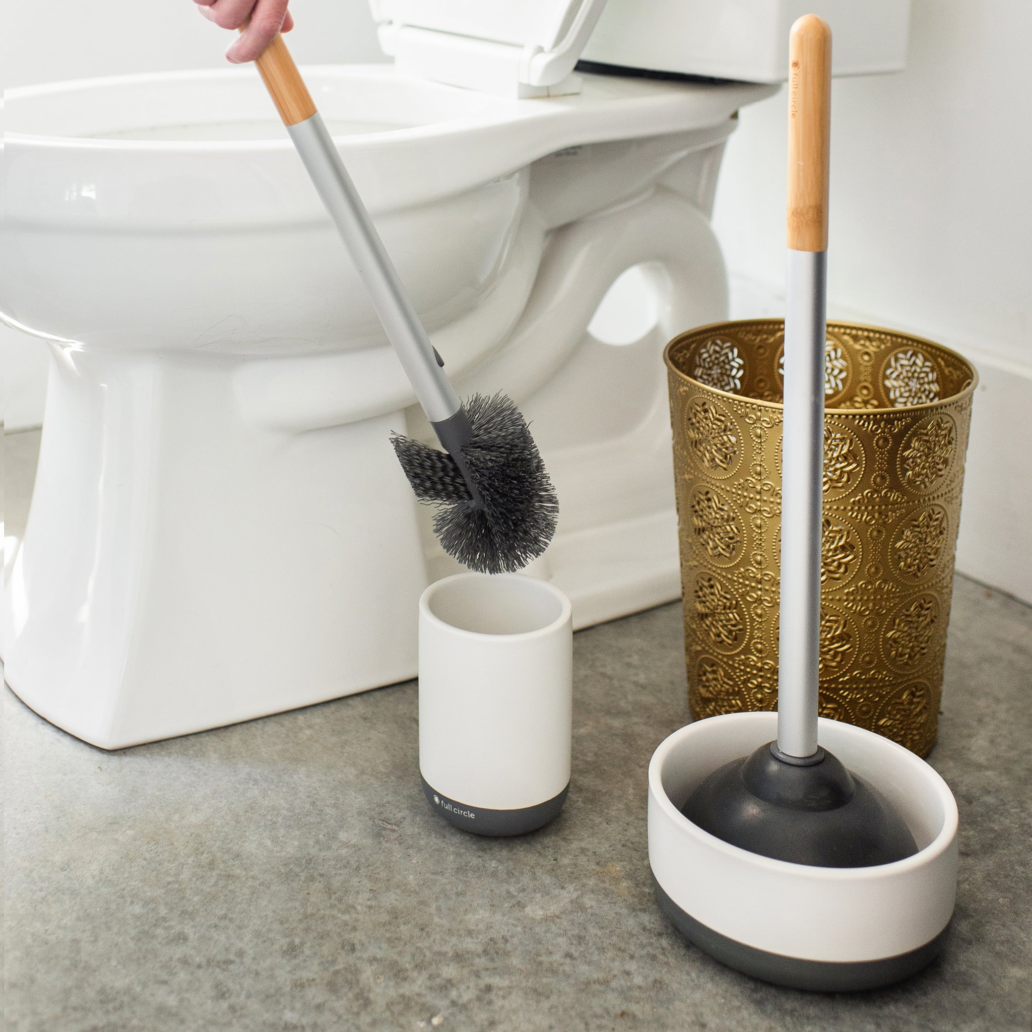 KSEND Toilet Brush Set with Caddy - White, Deep Cleaning Toilet