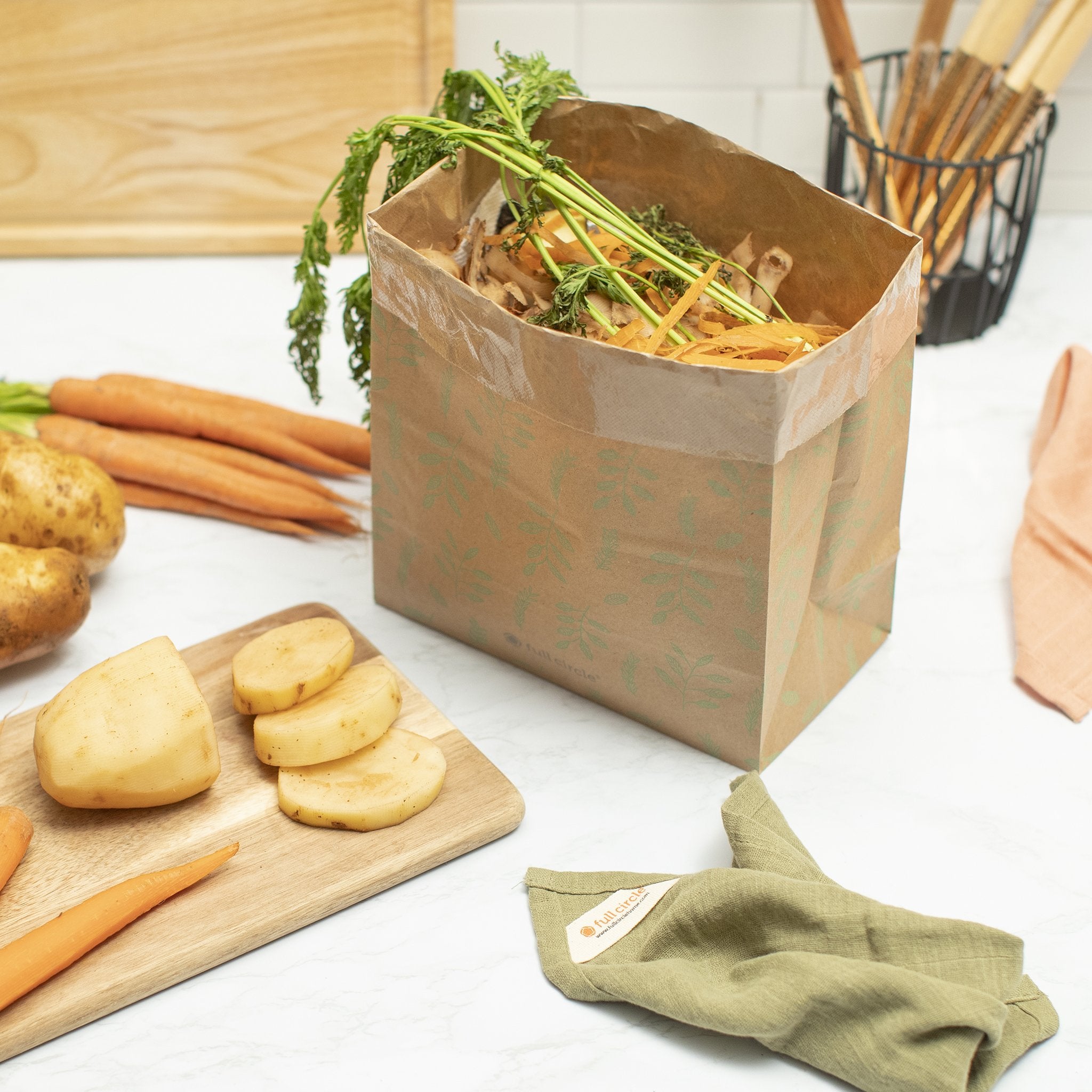 Full Circle Compostable Food Waste Scrap Bags Brown Paper 10 Pcs Full Circle Home