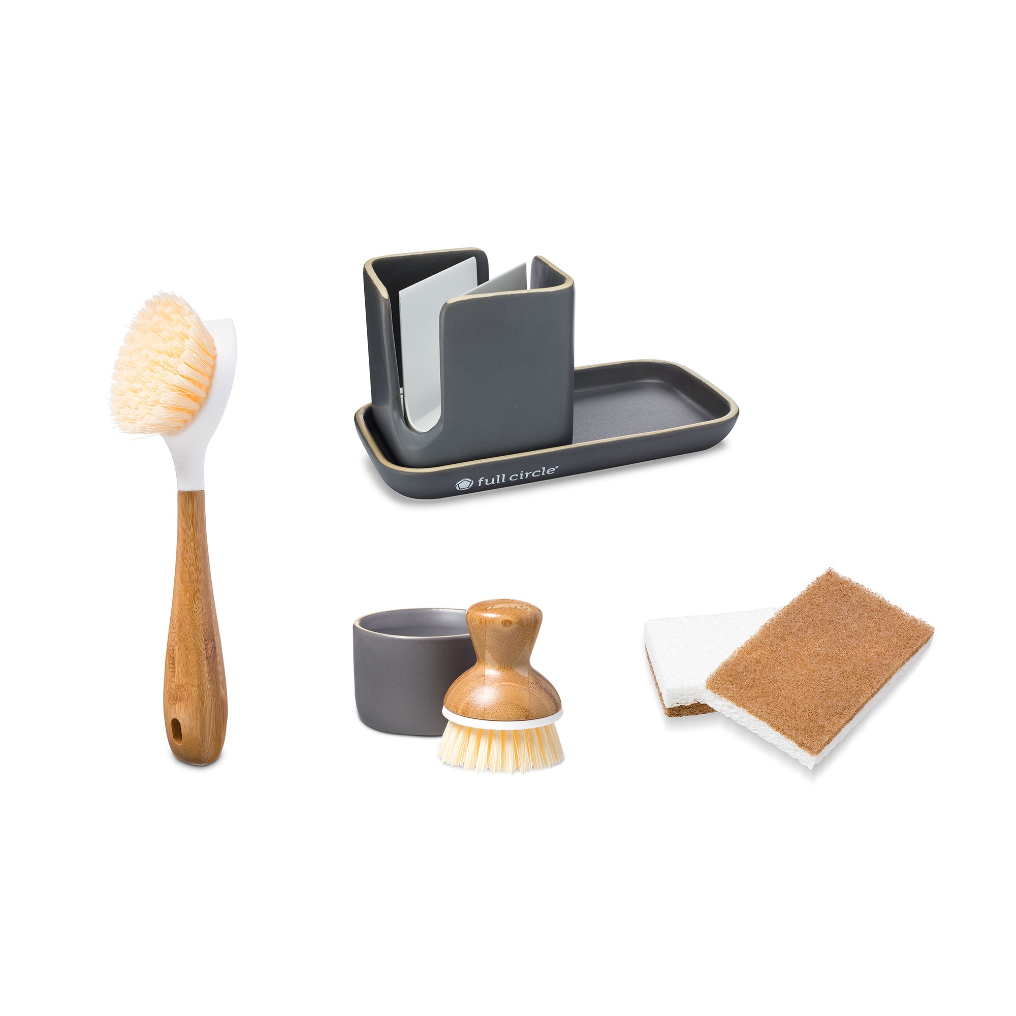 Zone Dishwashing Caddy, Scrub Brush, & Soap Pump, Ceramic